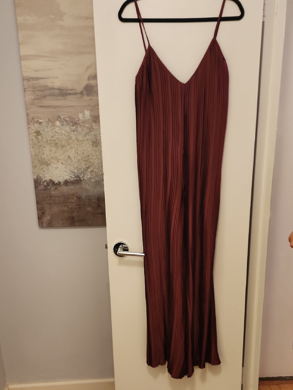 Anthropologie Wine/Bordeaux Pleated V-Neck Jumpsuit